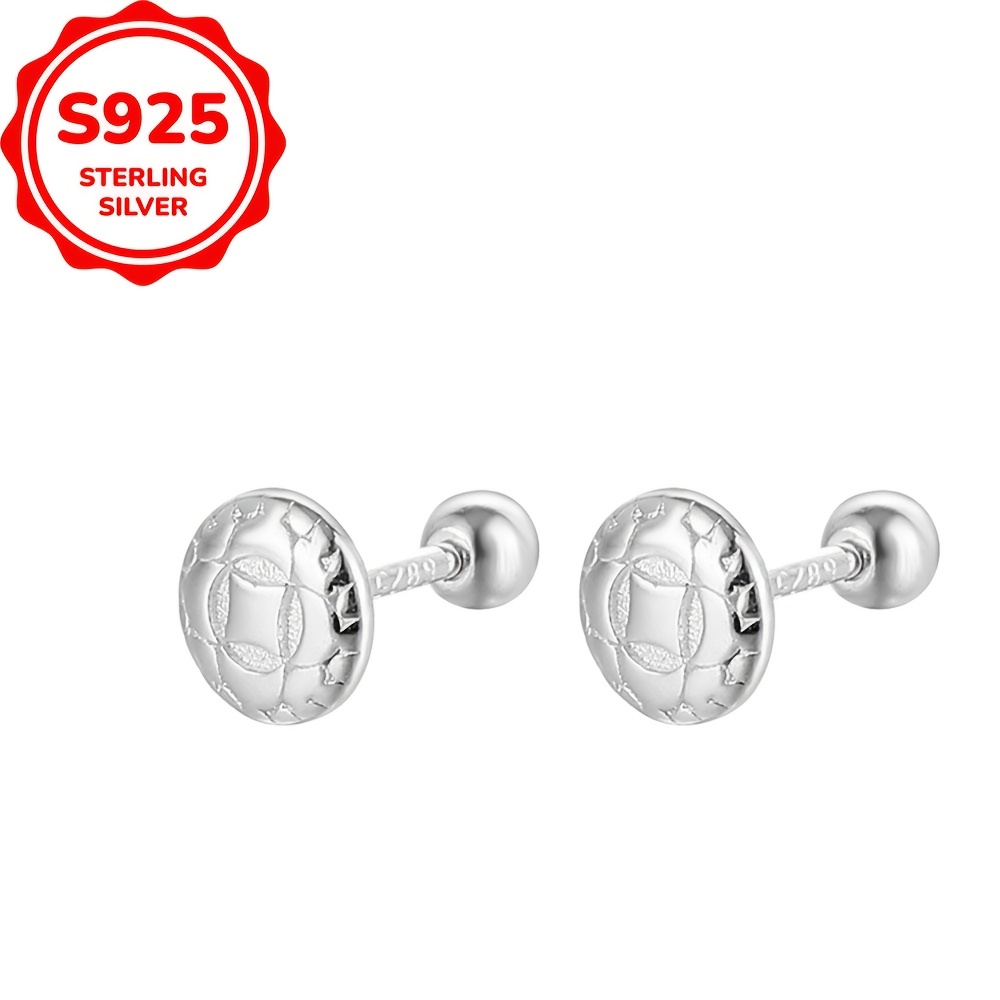 925 Sterling Silver Circle Square Ear Studs for Daily Dressing